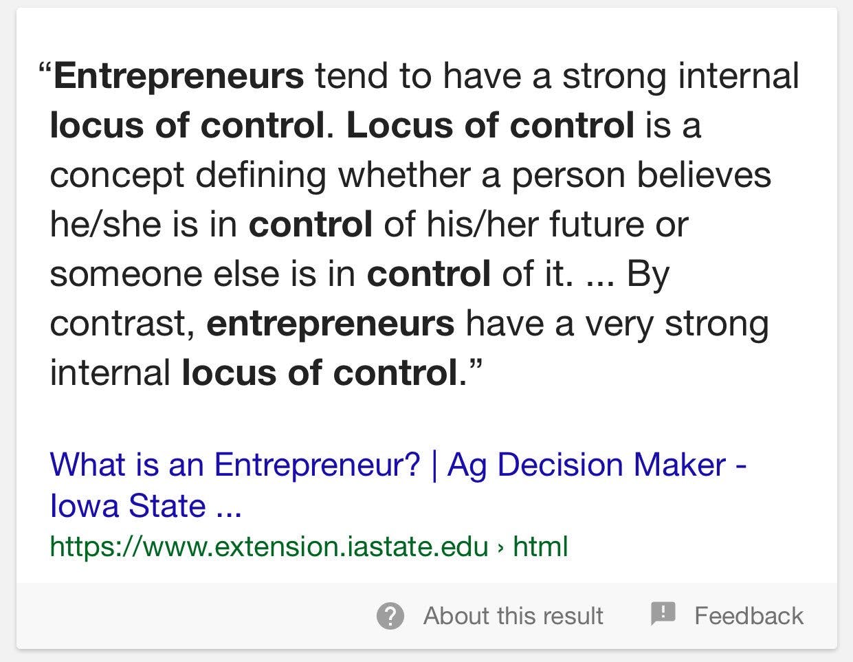 entrepreneurs have a strong internal locus of control
